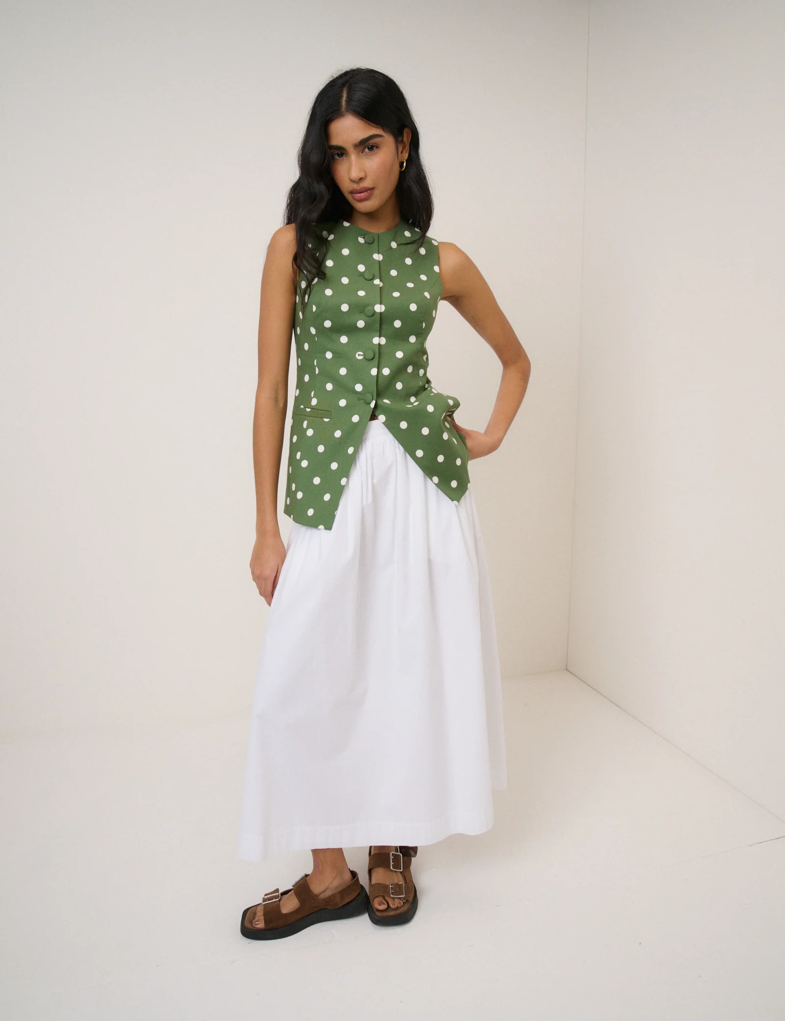Green Polka Dot Longline Tailored Waistcoat | Nobody's Child