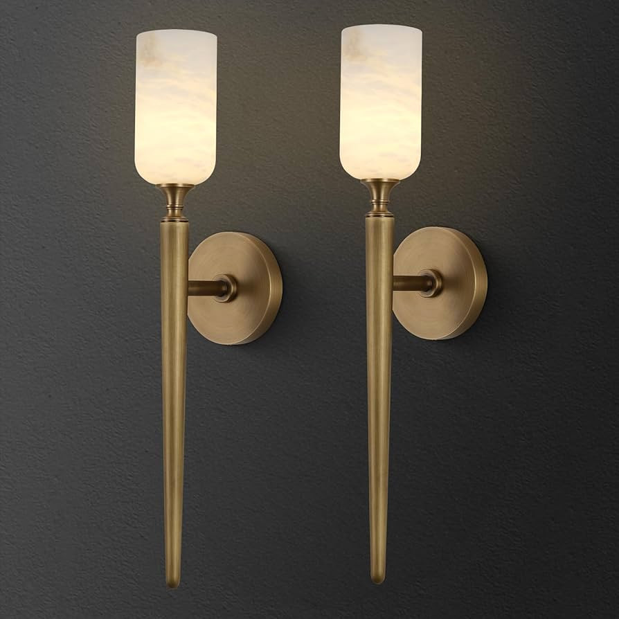 Alabaster Wall Sconces Set of Two, 22in Modern Spanish Natural Marble Bathroom Vanity Sconces, Br... | Amazon (US)