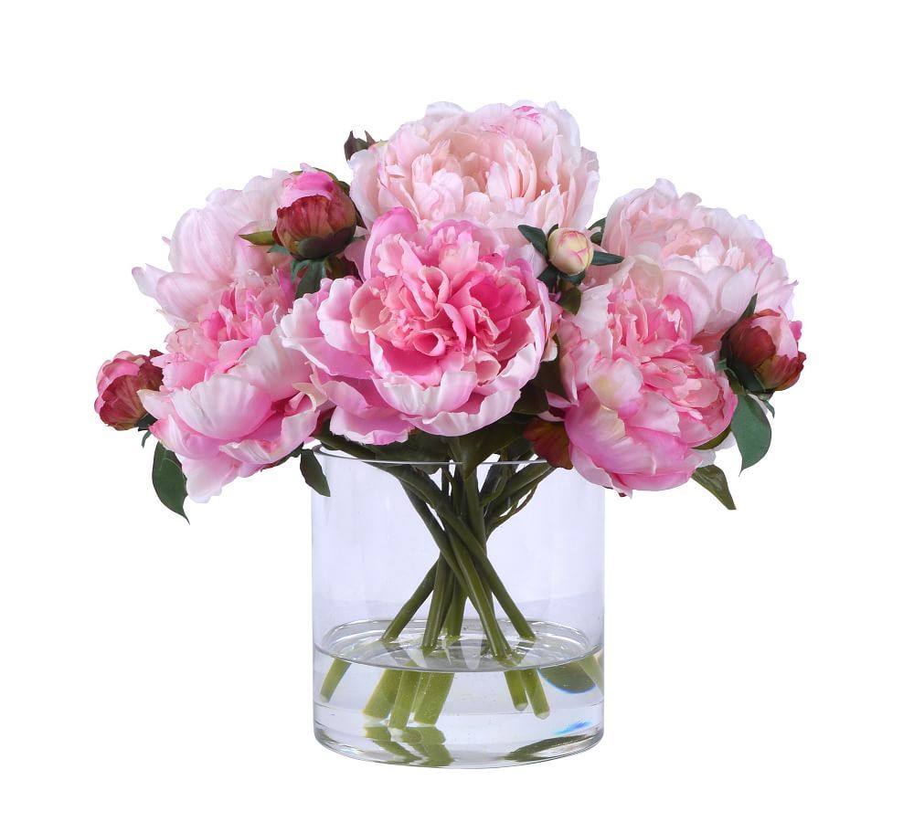 Faux Pink Peonies In Glass Vase | Pottery Barn (US)