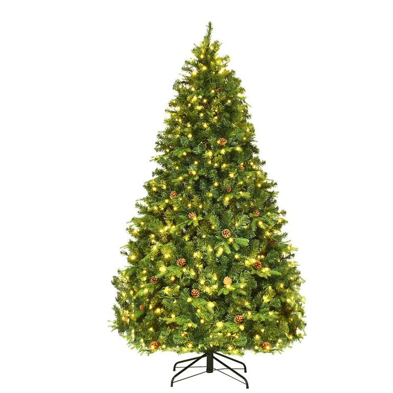 Costway 7Ft Pre-Lit Christmas Tree Hinged 460 LED Lights Pine Cones | Walmart (US)
