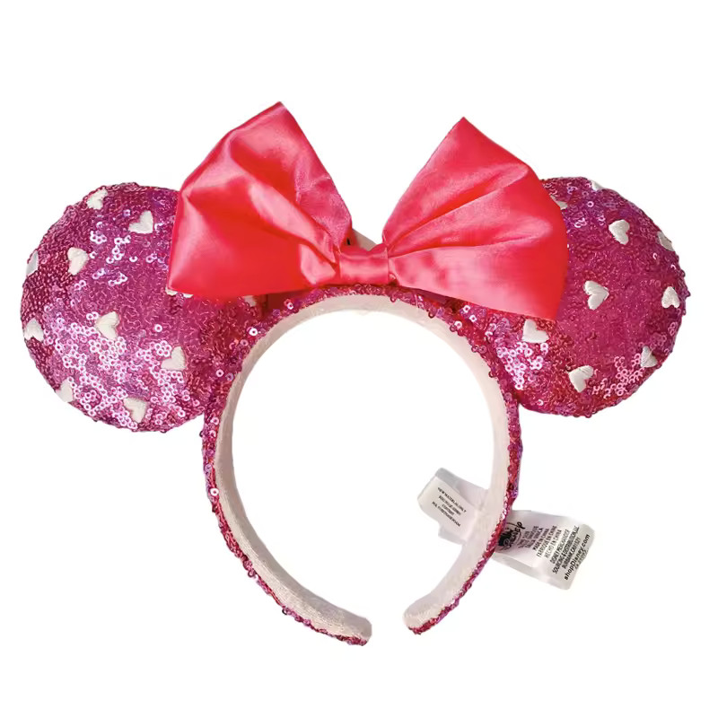 Disney Mickey Mouse Ear Headband Pink White Loving Heart For Adults Sequins Bow Headband Minnie P... | AliExpress (US)