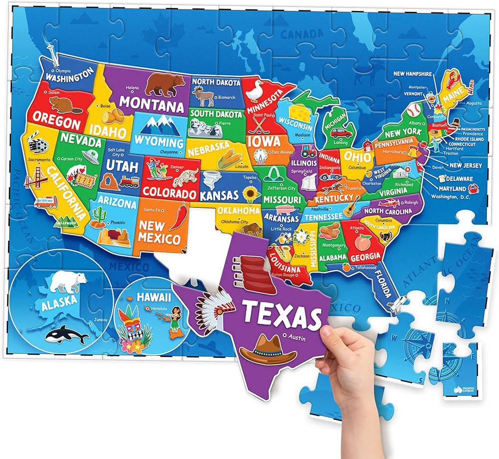 United States Puzzles for Kids Ages 4-6 - Educational Toys for Boys & Girls - 70Pcs USA Map Kids ... | Amazon (US)
