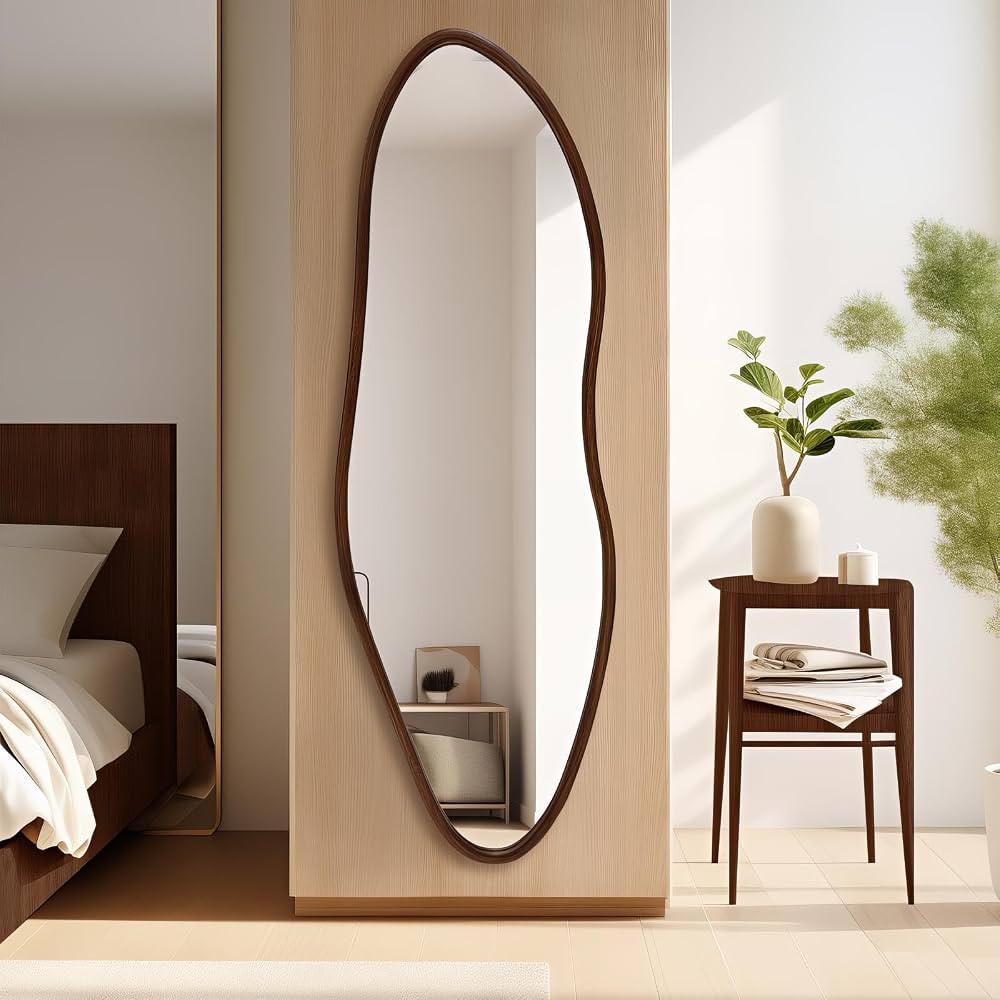 Irregular Full Length Mirror, 65"x22" Wooden Farmhouse Full Body Mirror, Large Asymmetrical Wall ... | Amazon (US)