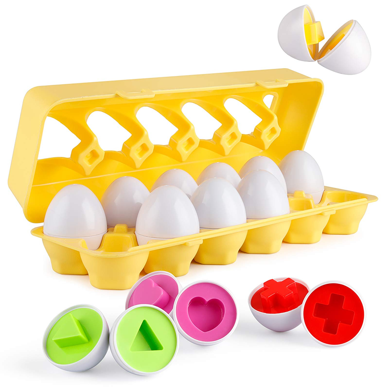 Coogam Matching Eggs 12 pcs Set Color & Shape Recoginition Sorter Puzzle for Toddlers Easter Trav... | Amazon (US)