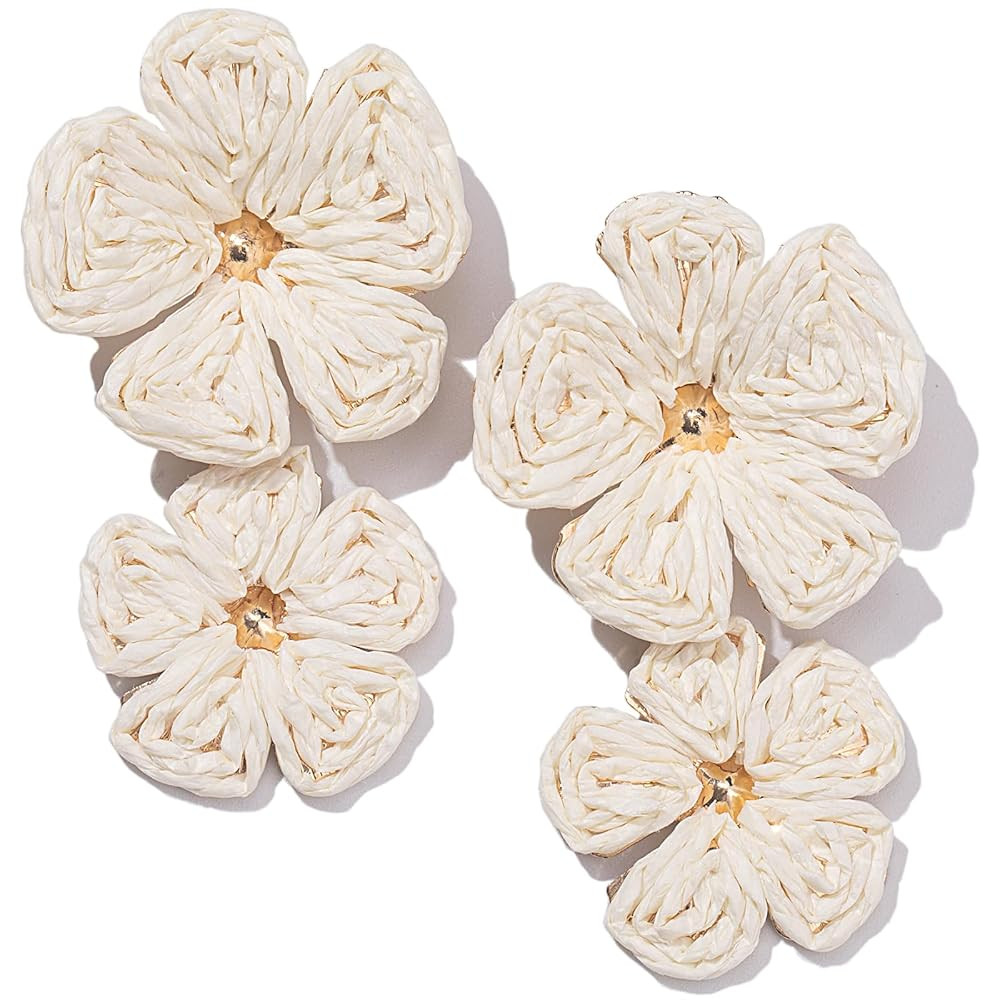 Flower Drop Earrings Floral Raffia Earrings Boho Statement Dangle Earrings Trendy Cute Summer Jew... | Amazon (US)