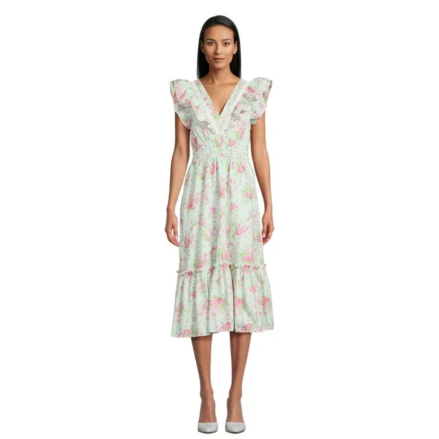 Simply Shabby Chic Women’s Ruffle Floral Midi Dress, Sizes S-XXXL | Walmart (US)