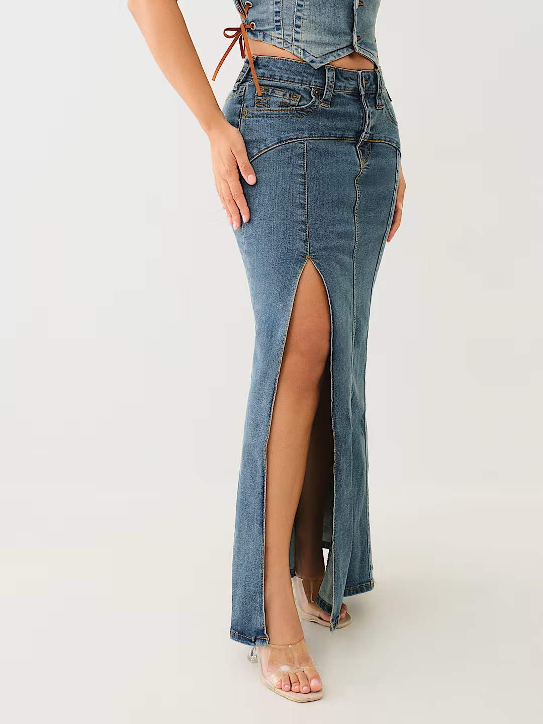 VINTAGE DENIM SLIT MAXI SKIRT | True Religion