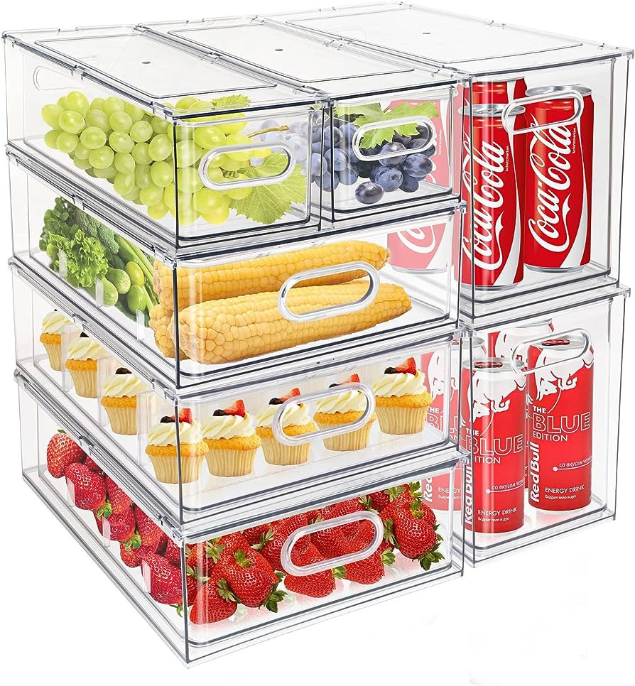 Mano Fridge Drawer Pull Out Stackable Bins with Handle Clear Refrigerator Drawers Organizer Food ... | Amazon (US)
