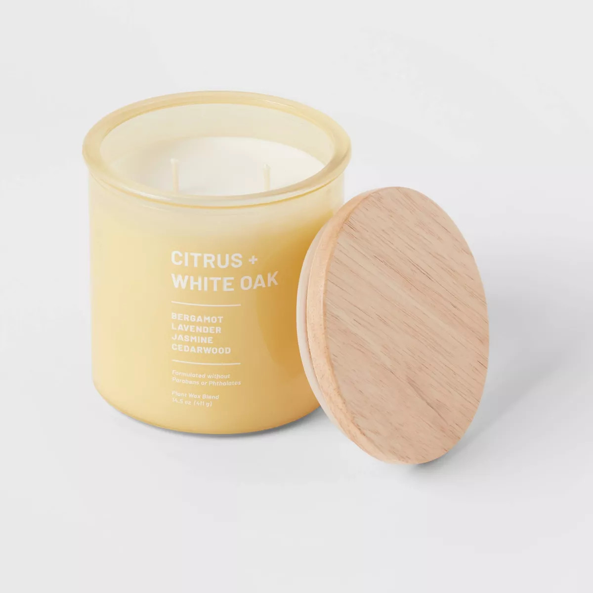 Tinted Glass Citrus + White Oak Jar Candle Light Yellow - Threshold™ | Target