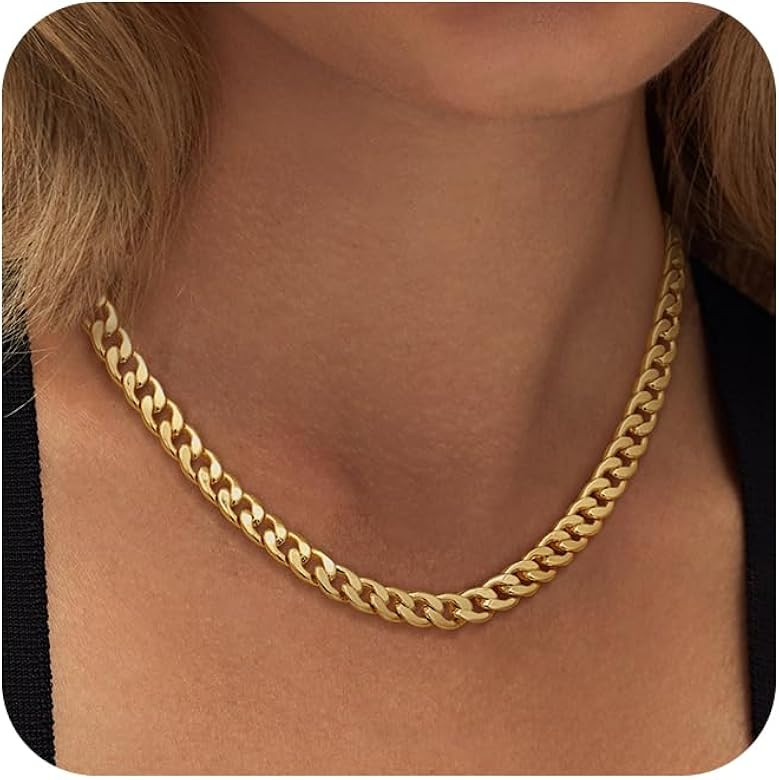 Moodear Gold Necklace for Women 14K Dainty Chunky Gold/Sliver Chain Necklace Cuban Link Paperclip... | Amazon (US)
