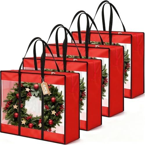 24 inches Christmas Wreath Storage Bag 4 Packs, 600D Heavy Duty Oxford Cloth Wreath Storage Conta... | Amazon (US)