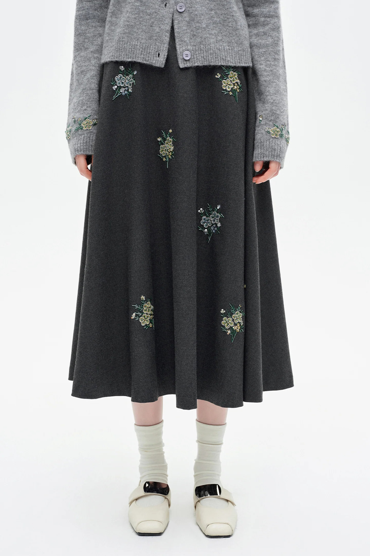 SELFWHO Wool-Blend Embroidered Skirt | SELFWHO