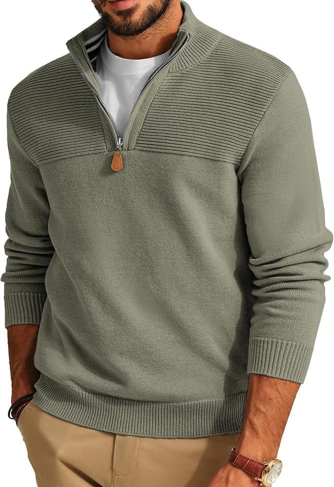 PJ PAUL JONES Men's Quarter Zip Sweater Slim Fit Casual Pullover Sweater Mock Neck Polo Sweaters | Amazon (US)