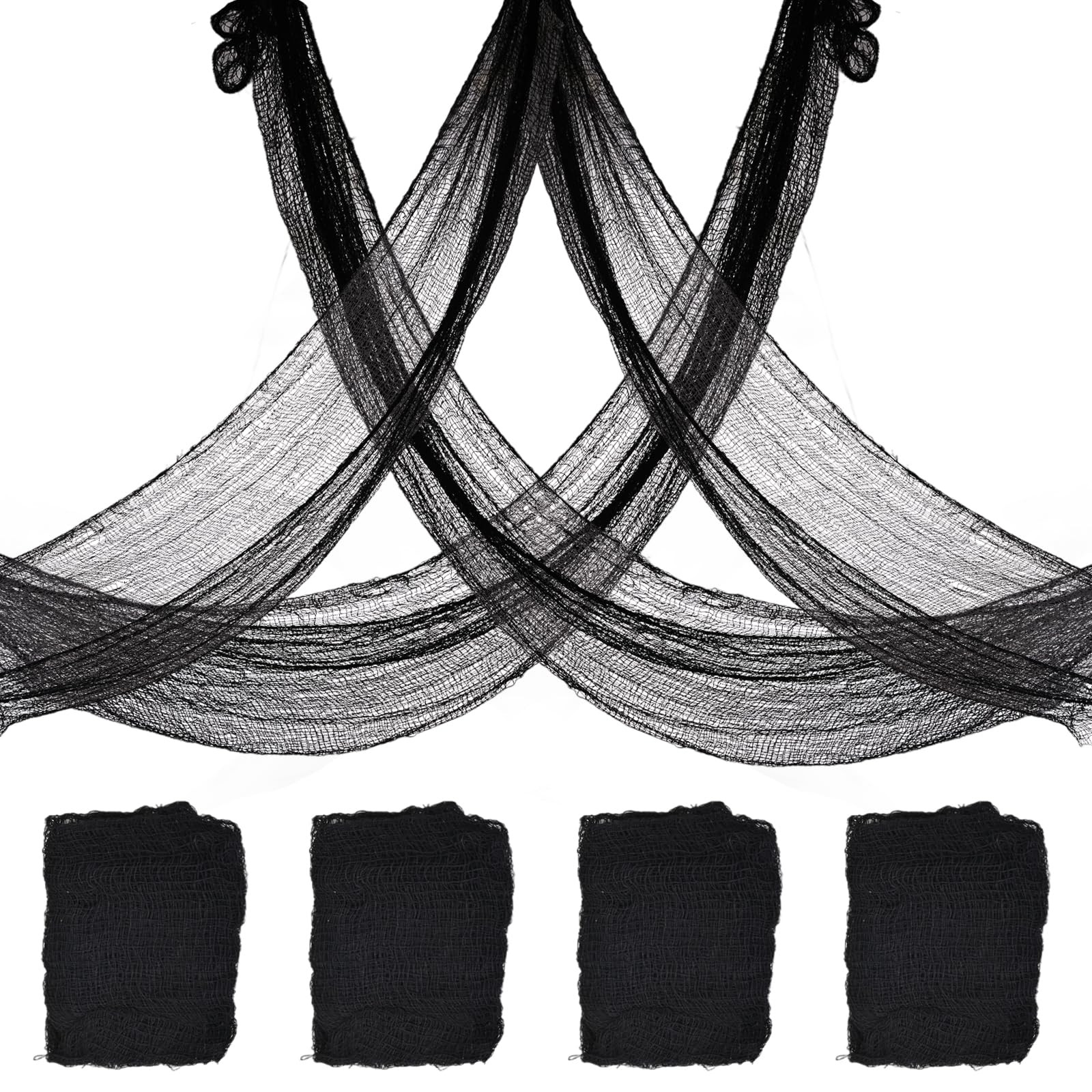 4 Pack Halloween Creepy Cloth Decorations, 30X72 Inch Black Scary Halloween Gauze Cloths, Spooky ... | Amazon (US)