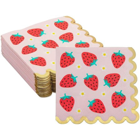 Strawberry Scalloped Paper Party Napkins with Gold Foil (5 Inches 50 Pack) | Walmart (US)