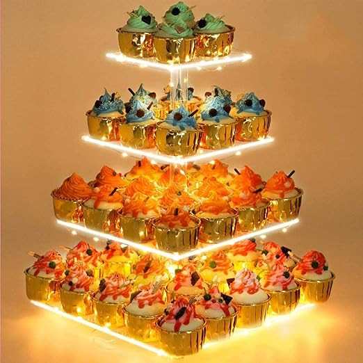 YestBuy 4 Tier Cupcake Stand Acrylic Tower Display with LED Light Premium Holder Dessert Tree Tow... | Amazon (US)