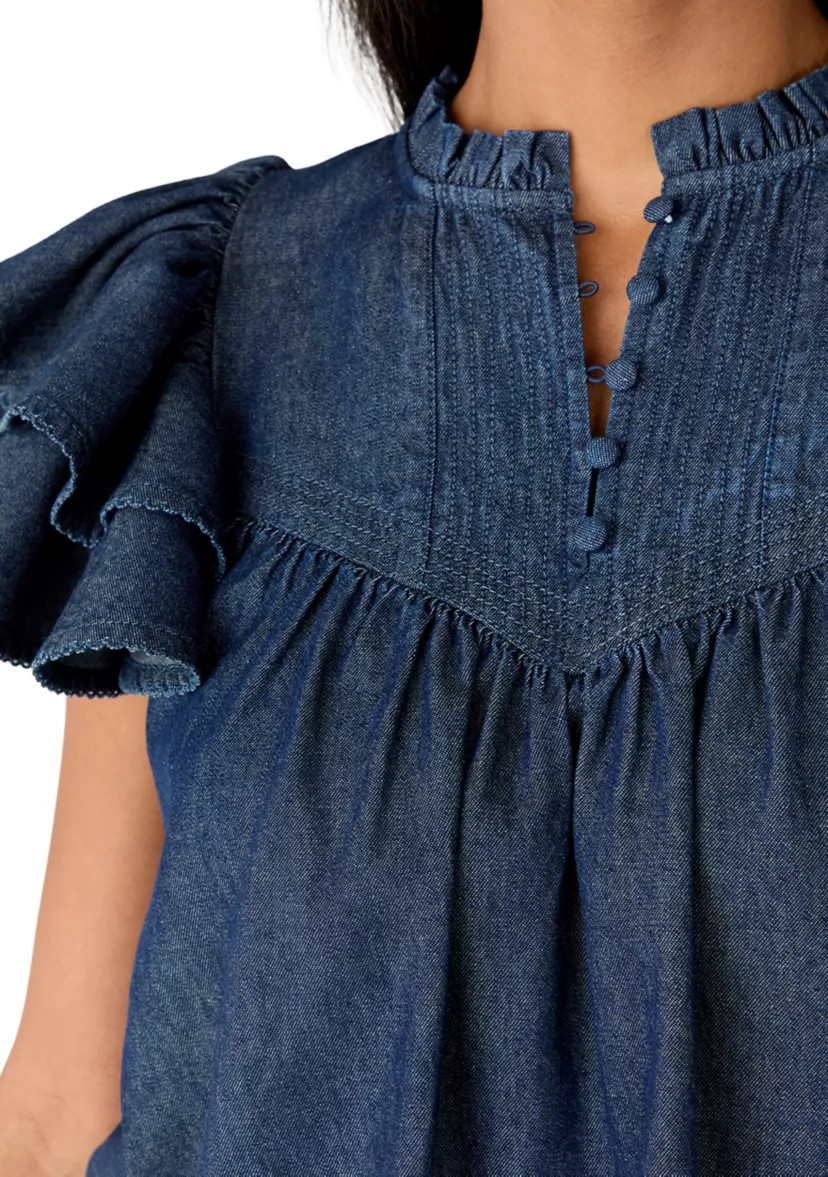 Women's Flutter Sleeve Peasant Top | Belk