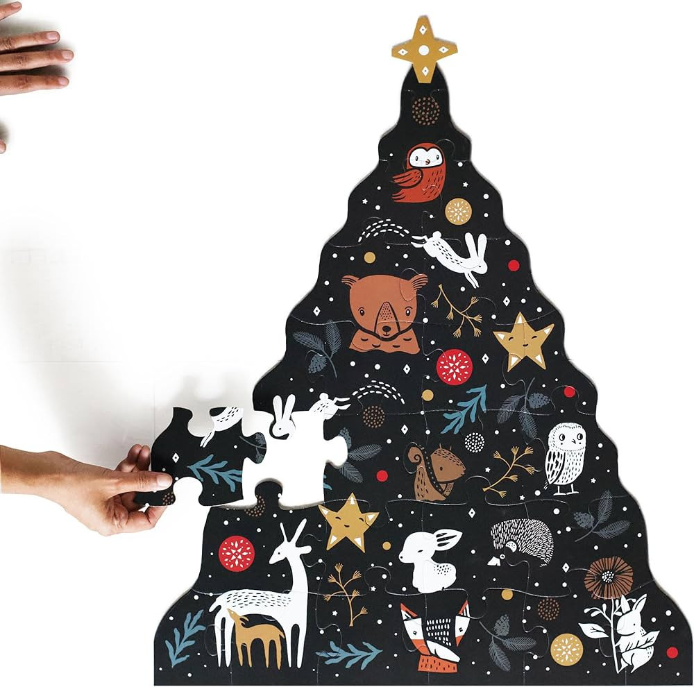 Christmas Tree Floor Puzzle, Large Shaped Puzzle, 24 Pieces, Winter Holiday Animals, Christmas Tr... | Amazon (US)