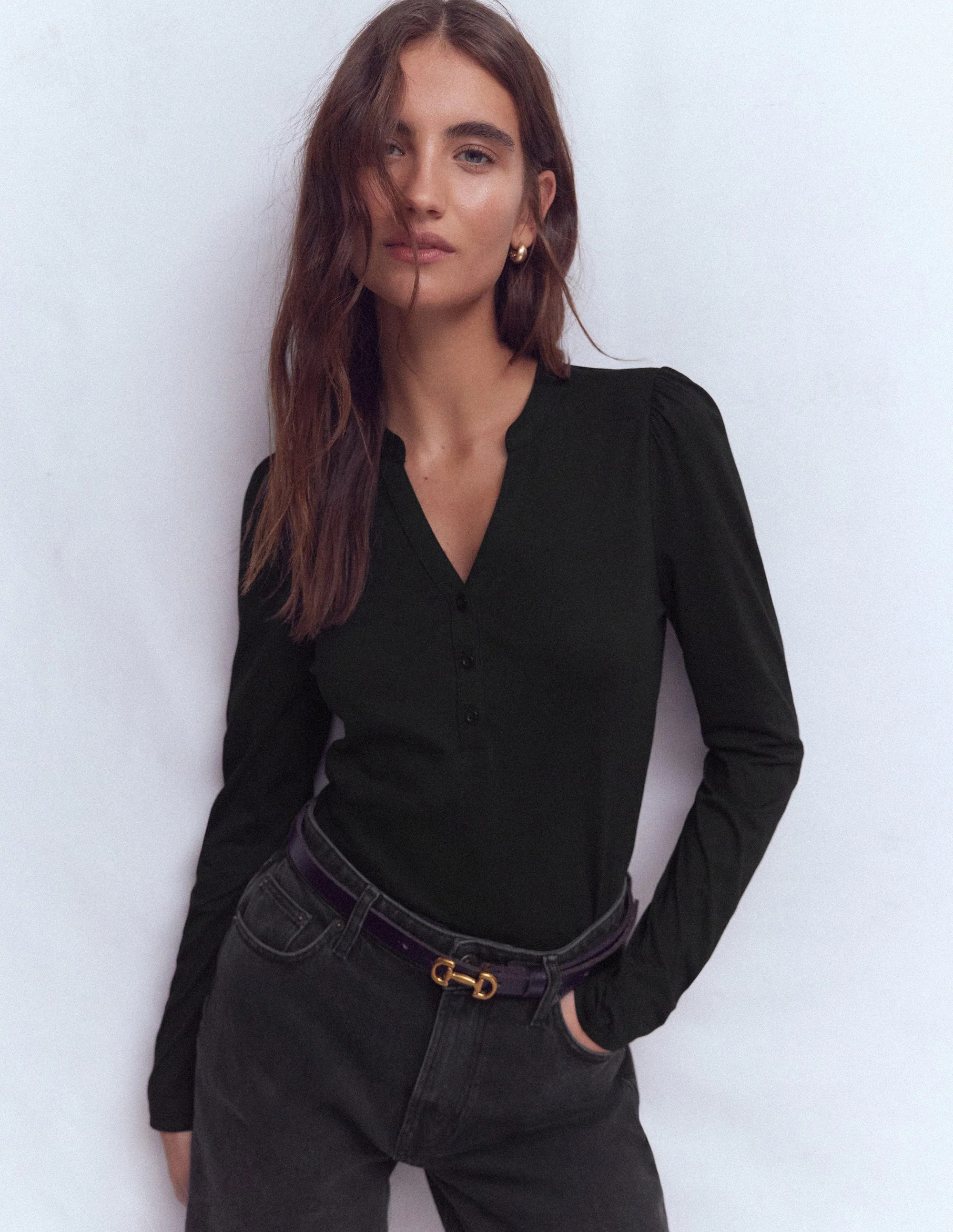 Supersoft Open Neck Henley-Black | Boden (US)