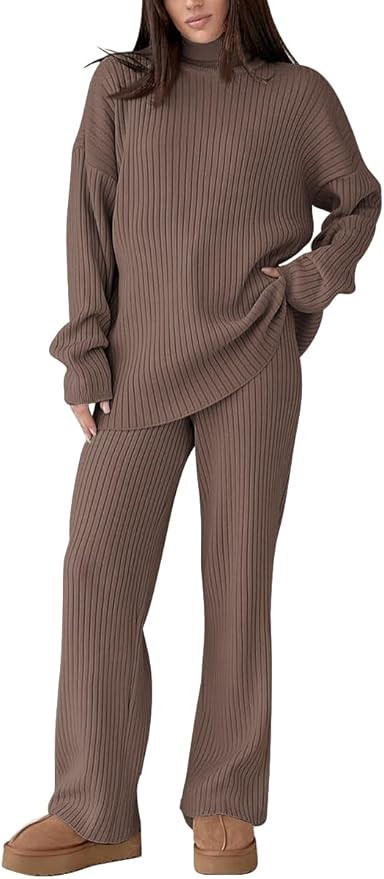 LILLUSORY Women's 2 Piece Outfits Turtleneck Sweaters Lounge Set and Wide Leg Pants Cozy Knit Swe... | Amazon (US)