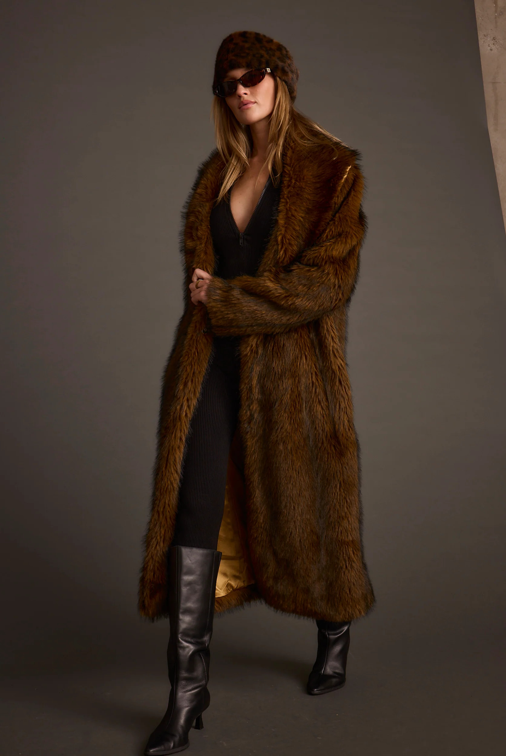 Manhattan Brown Faux Fur Coat | 12th Tribe