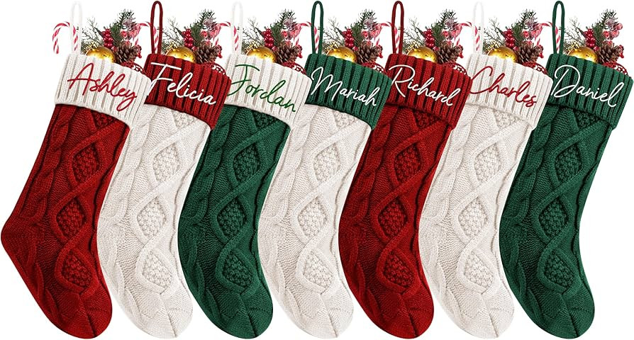 Fesciory Personalized Christmas Stockings with Names, 18 Inches Custom Knit Xmas Stockings for Fa... | Amazon (US)