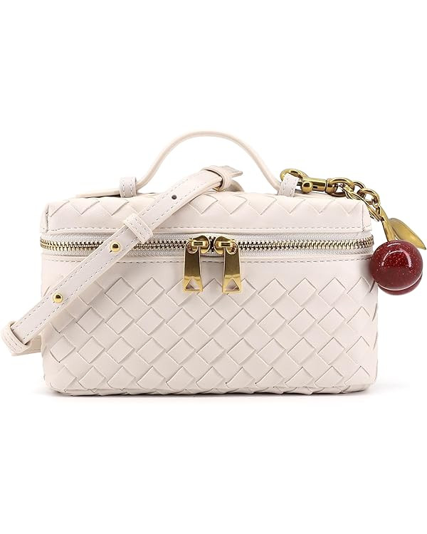 Woven Crossbody Bags for Women Trendy Clutch Purse Bag Small Top Handle Leather Handbag with Cher... | Amazon (US)
