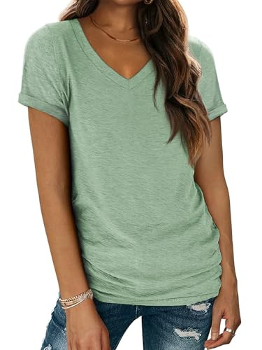 White T Shirts for Women Short Sleeve V Neck Tees Fashion Tops Loose Fit Work Comfy Casual Summer... | Amazon (US)