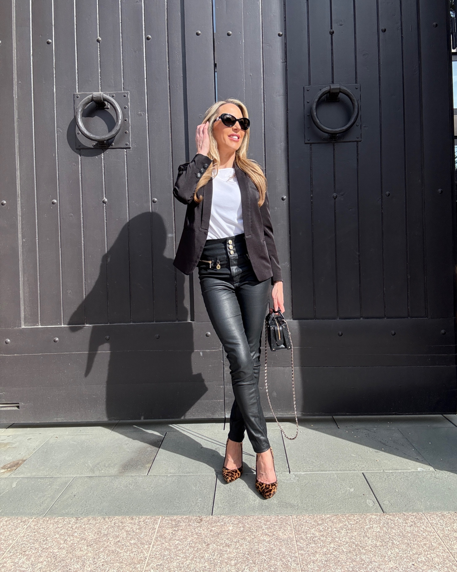 Trending now: Fall/Winter fashion trends: leopard print heels and skinny jeans. Just add a blazer for an elevated casual Fall outfit. Capsule wardrobe essentials: Black skinny jeans are such a good wardrobe basic that look dressier than blue jeans. A solid white t-shirt is a classic you can dress up or down and wear any season. Think of leopard print shoes as your new neutral that instantly update your look. I’ve also linked the black Chanel vanity bag. 

#LTKItBag #LTKShoeCrush #LTKStyleTip