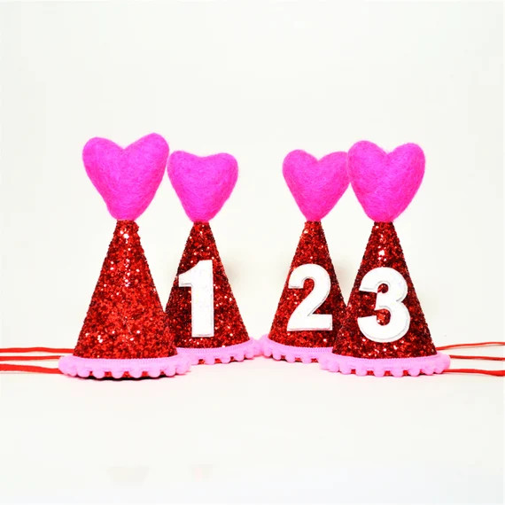 Valentine Party Hat, Red and Pink, First Birthday, Half Birthday, Cupid Party Hat, Conversation H... | Etsy (US)