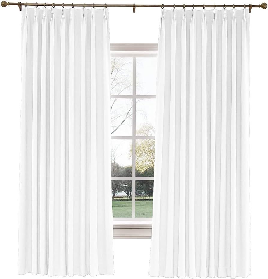 TWOPAGES 52 W x 63 L inch Pinch Pleat Darkening Drape Faux Linen Curtain with Blackout Lining Dra... | Amazon (US)
