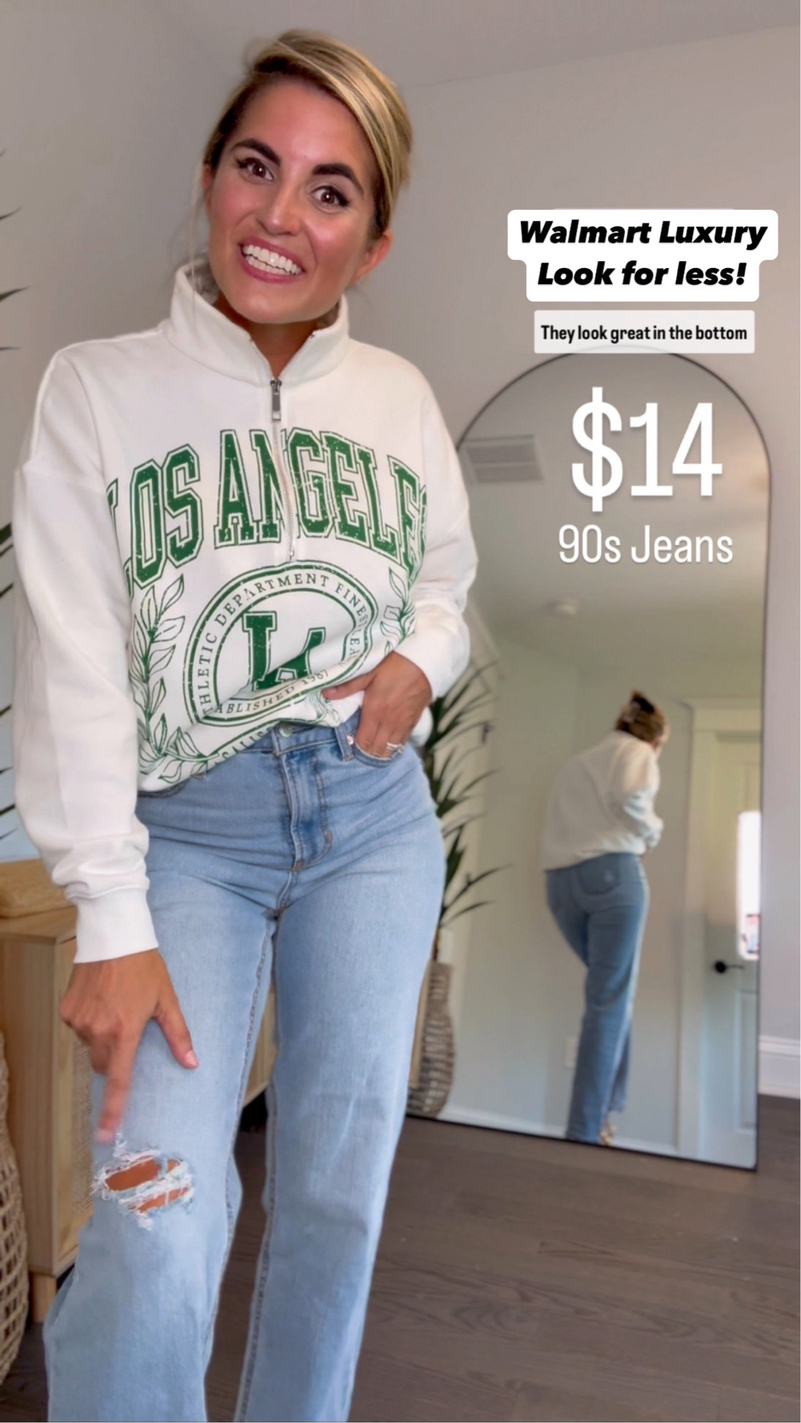 Perfect $14 Jeans👖from Walmart👌 So impressed with these! Look like Abercrombie’s 90’s Straight Leg Jeans. 
I’m 5’2” 125lbs wearing size 4 jeans! 
.
This is part of my FALL WALMART HAUL👌See the full video haul pinned at the top of  my LTK storefront    $14 Jeans👖, $5 tops, $14 2 piece sets, $50 Viral Mirror + SO much more!👌
.
SIZING: I’m a small in everything & Small 4 in jeans 👖 I’m 5’2” 125lbs! All runs TTS
.
Walmart, Walmart jeans, Walmart haul, Walmart clearance, Walmart pants, Walmart work, Walmart workwear, Walmart set, Walmart flannel, Workwear, work pants, petite friendly pants, work pants, black pants, black cropped pants, white jeans, white pants, white wide leg pants, wide leg jeans, mom jeans, pink blazer, Walmart, Walmart work outfit, viral, Walmart viral set, Walmart scuba set, scuba set, Spanx, Spanx look for less, Walmart work of its, Walmart pants, walmart jacket, walmart fall, fall outfit, Walmart tees, Walmart outfits, belt, work bag, woven leather bag, white leather bag, white woven leather bag, denim shirt, work dress, work pants, work top

#LTKBacktoSchool #LTKWorkwear #LTKSaleAlert