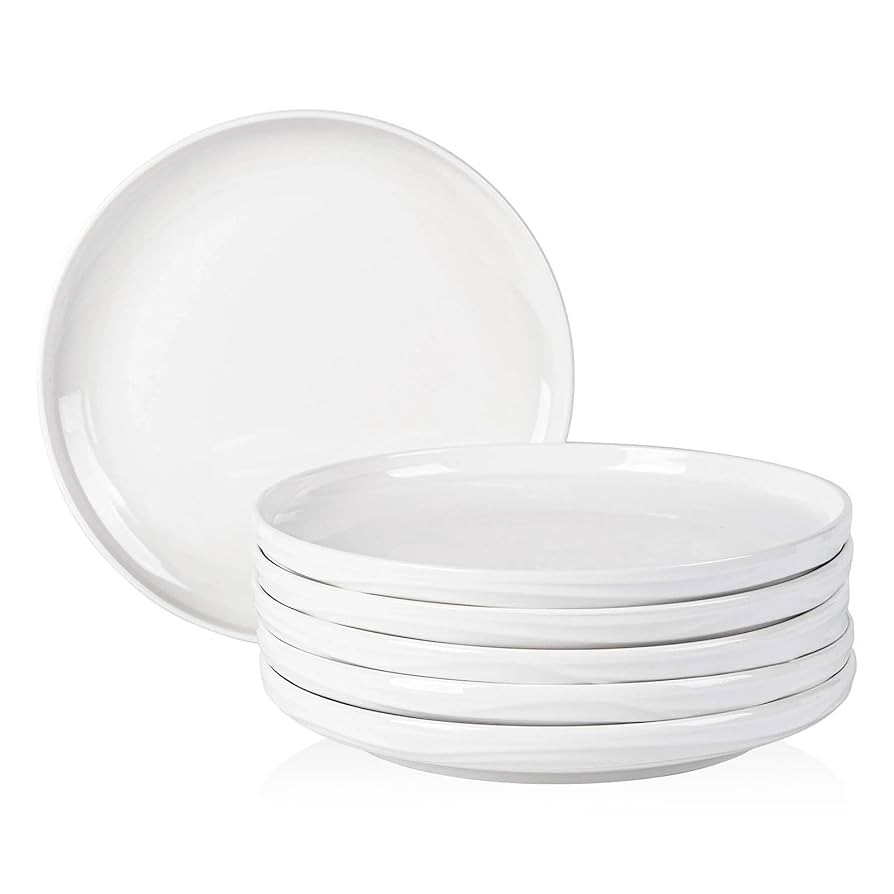 White Dinner Plates Set of 6, 10 Inch Large Ceramic Salad Plates, Microwave & Dishwasher Safe, Ki... | Amazon (US)