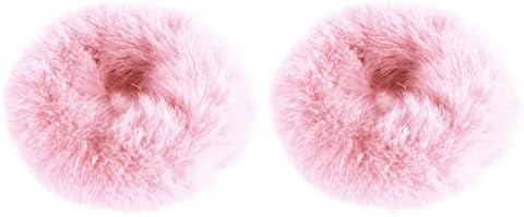 2 PCS Pink Pom Pom Hair Tie Fuzzy Scrunchies Furry Hair Bands With Faux Rabbit Fur Fluffy Elastic... | Amazon (US)