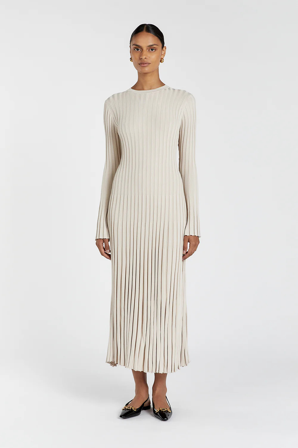 ADA STONE LONG SLEEVE MIDI DRESS | DISSH