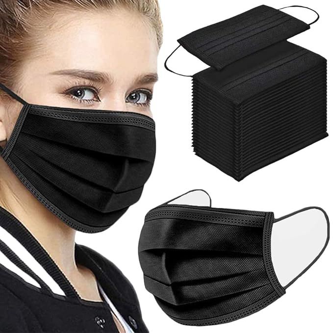 100PCS 3 Ply Black Disposable Face Mask Filter Protection Face Masks | Amazon (US)