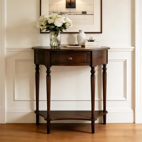 Half Moon Console Table Solid Wood Vintage Entryway Table with Storage Drawer Small Hallway Table... | Amazon (US)