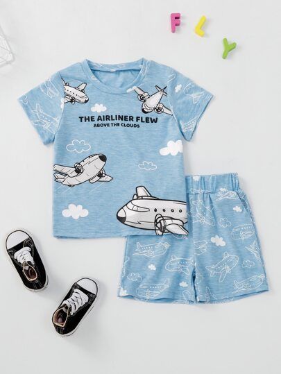 Toddler Boys Cartoon And Slogan Graphic Tee With Shorts | SHEIN