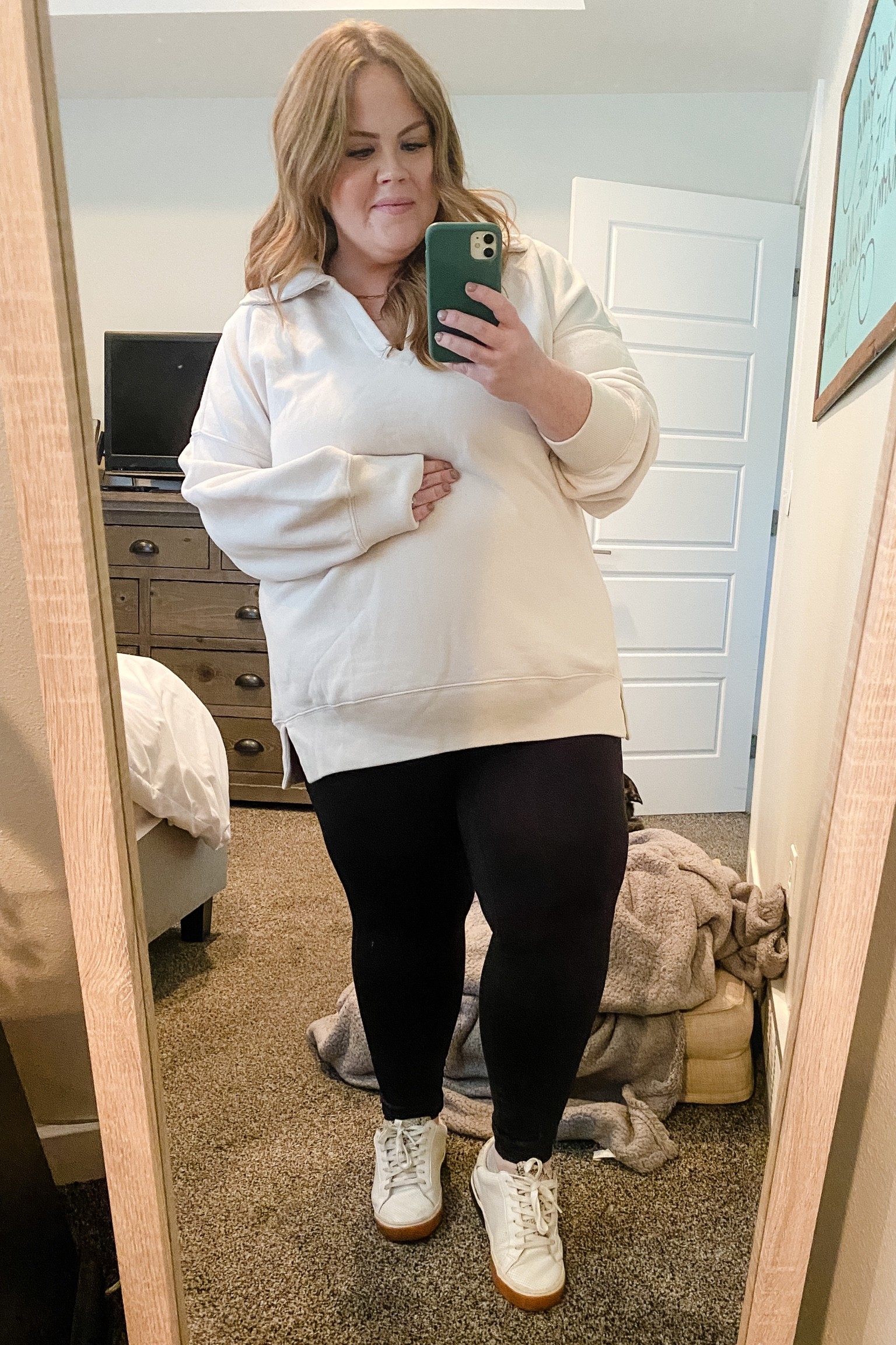 Loved my “mom” outfit while picking up my new car yesterday! This sweatshirt from Jen Reed Sister Studio and Abercrombie is PERFECTION. So comfy and bump AND legging friendly. 

#LTKbump #LTKstyletip #LTKcurves
