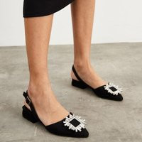 Black Suede Low Heel Shoes, Bridal Evening Slingbacks | Etsy (US)