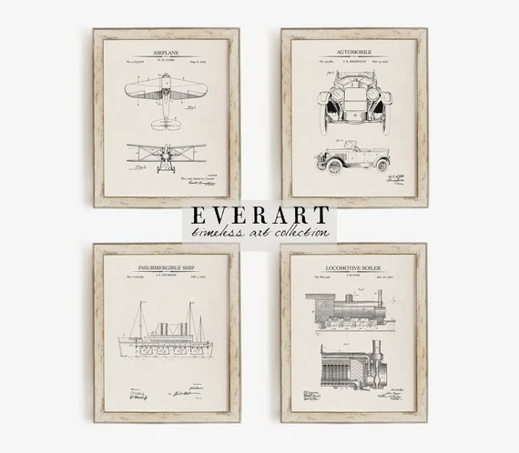 Vintage Vehicle Patent Prints - Set of 4 - Printable Patent Artwork, Nursery Wall Art, Printable ... | Etsy (US)