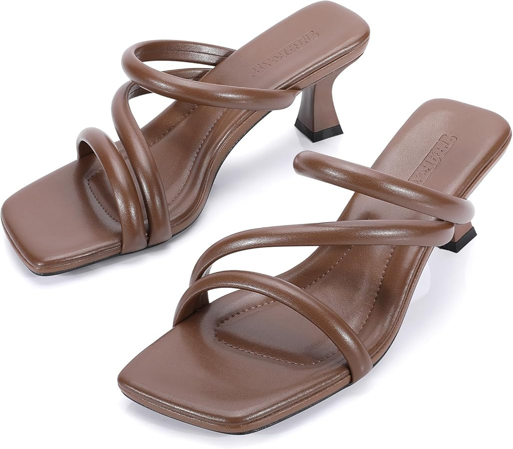 Trakxy Women Square Toe Kitten Heels Open Toe Sandal Low Heels Cross Strappy Sandals for Party We... | Amazon (CA)