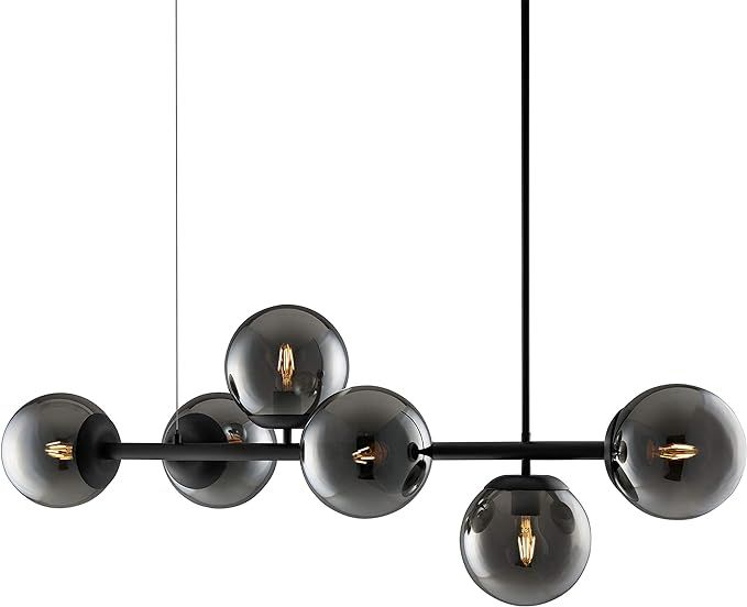 Linea di Liara Caserti Modern Chandelier Rectangle Light Fixture 6-Light Smoke Glass Globe Linear... | Amazon (US)