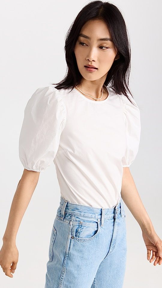 Open Back Bow Detail Top with Puff Sleeves | Shopbop