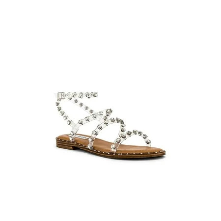 Steve Madden Travel Leather Rock Stud Flat Sandals Clear Rhinestone (6 Clear Rhinestone) | Walmart (US)