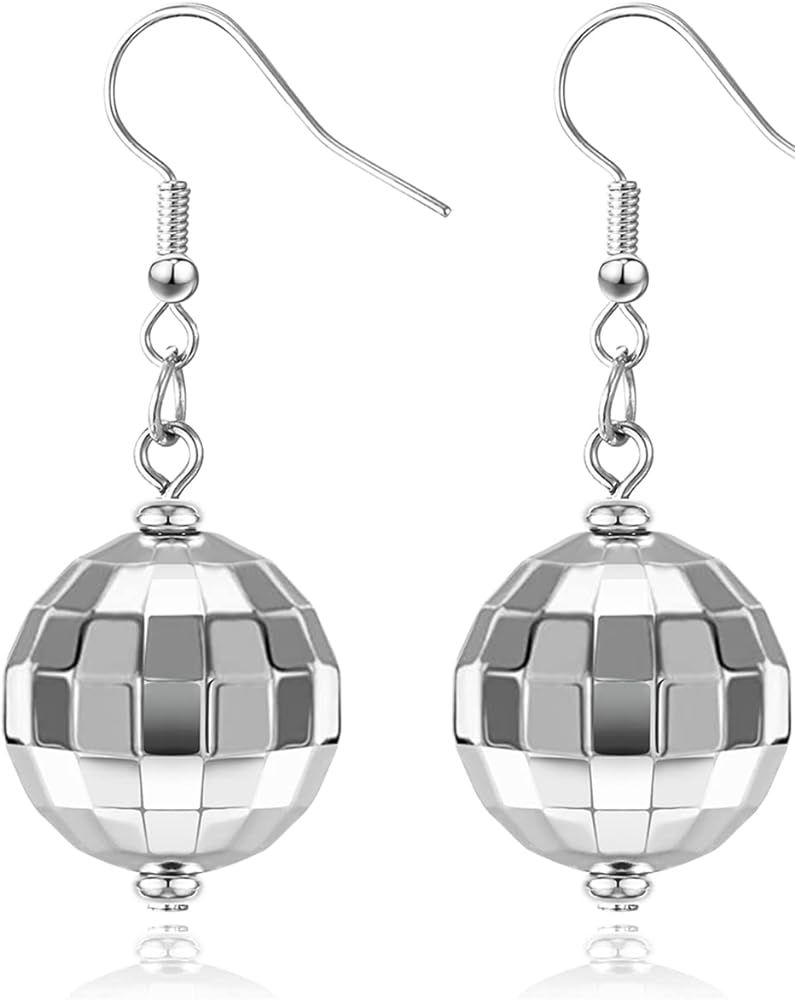 Disco Ball Earrings for Women Silver Gold Disco Mirrorball Earrings Perfect for 70s outfits Dance... | Amazon (US)
