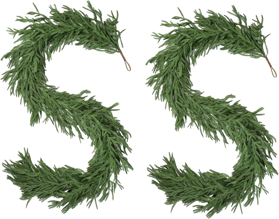 2 PCS 6FT Norfolk Pine Garland Realistic - 72" Thick Deluxe Faux Christmas Greenery Garland Artif... | Amazon (US)