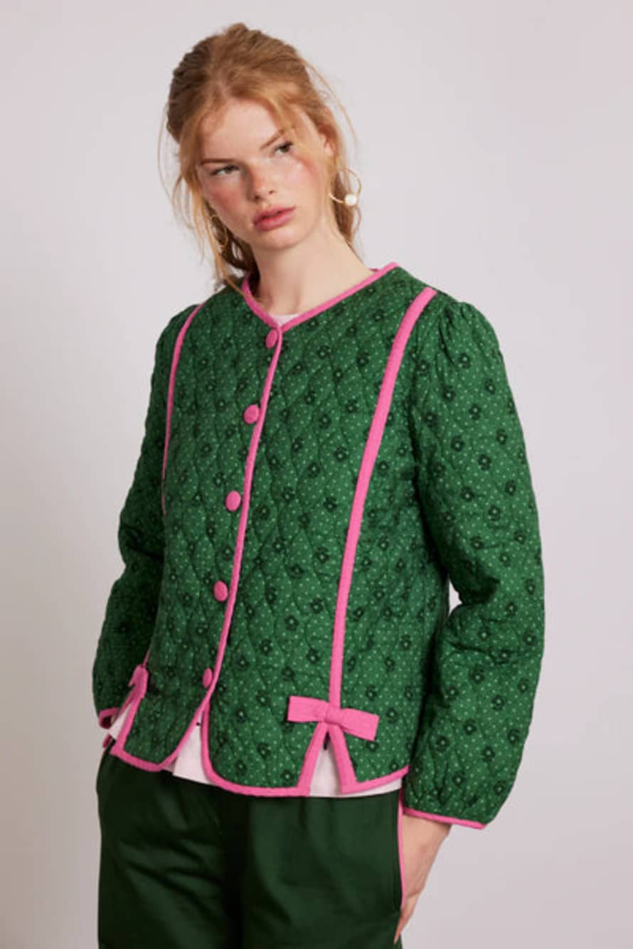 Damson Madder Diana Quilted Jacket - Khaki/pink - Trouva | Trouva (Global)