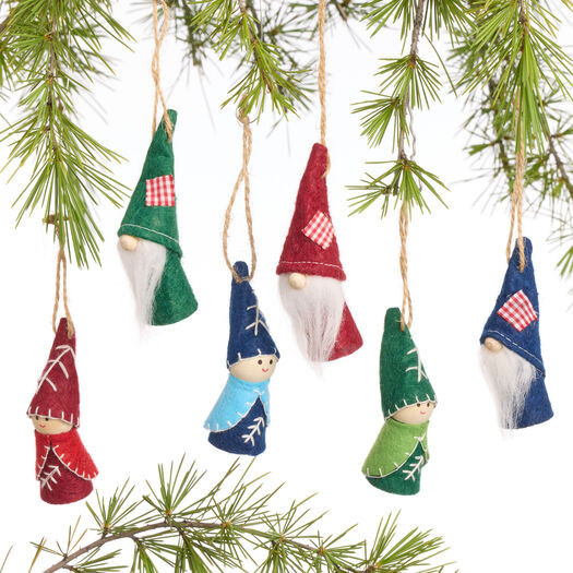 Mini Wood and Fabric Kid and Gnome Ornaments 6 Pack by World Market | World Market