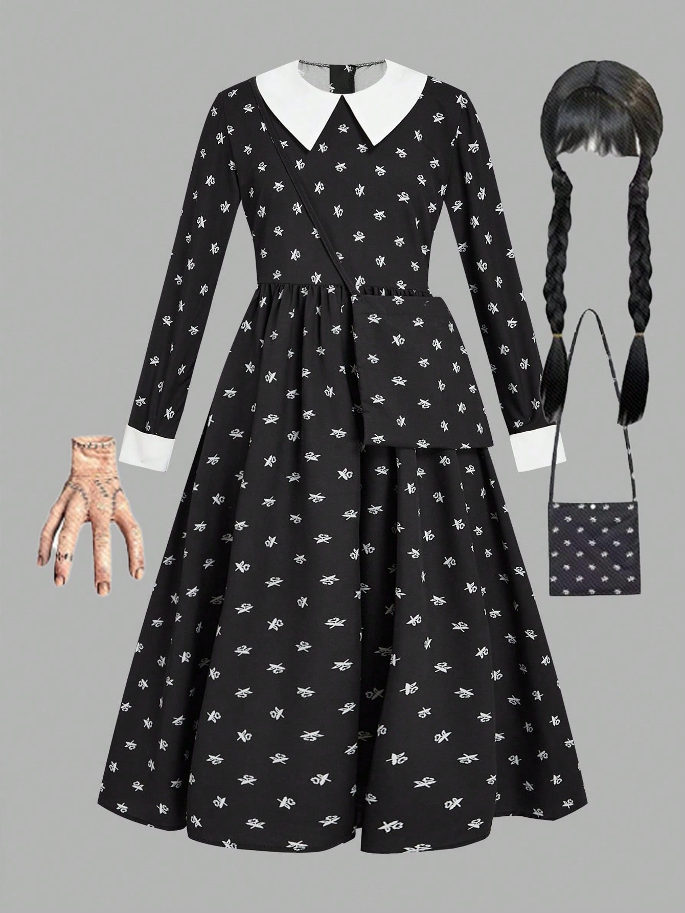 SHEIN Teen Girls Wednesday Floral Print Collared Long Sleeve A-Line Maxi Dress For Elegant Party ... | SHEIN